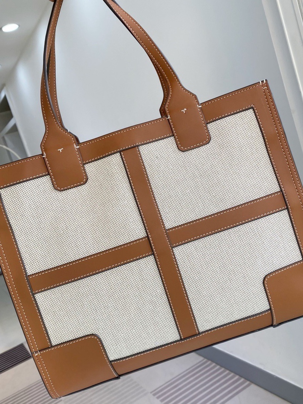 Tory Burch Ella Canvas Quadrant Tote Bag - Picture 2 of 7